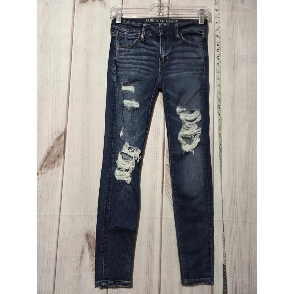 American Eagle Jeans Womens 0 Short‎ Jegging Super Stretch X Distressed Ripped